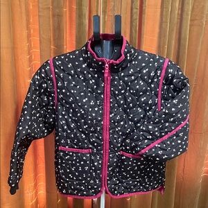 Girls' Black Quilted Puffer Jacket with Pink Trim